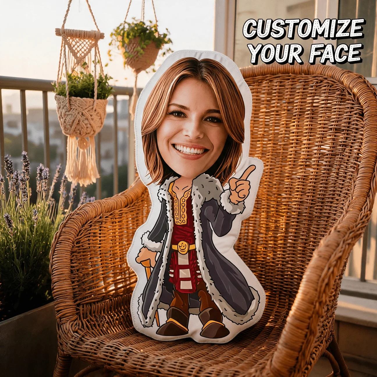 Custom Face Shaped Pillow, Personalized Photo King Costume Decorative Cushion, Funny Smiling Portrait Accent Pillow for Sofa & B