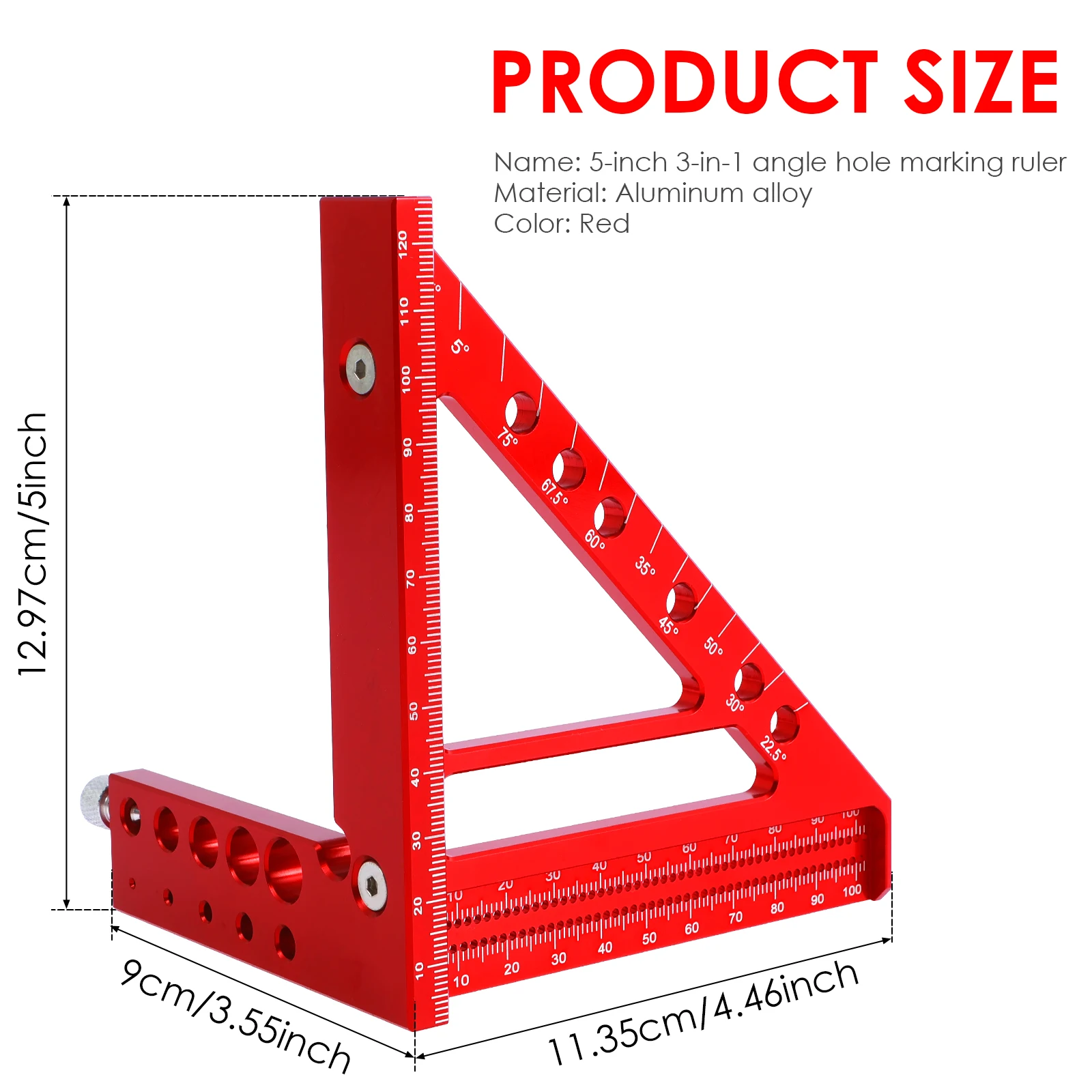 Metal Metric Triangle Ruler 45°/90°Woodworking Square Ruler, 3D Multi Angle Measuring Ruler Carpenter Tools Woodworking Accessor