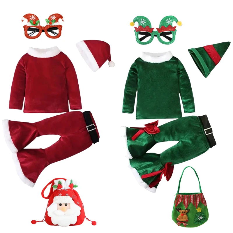 2026 Weihnachts-Mädchen-Kostüm mit Glockenrock, Neujahrs-Festival-Kinderkleidungsset mit Hut, Ausgefallenes Weihnachts-Party-Outfit