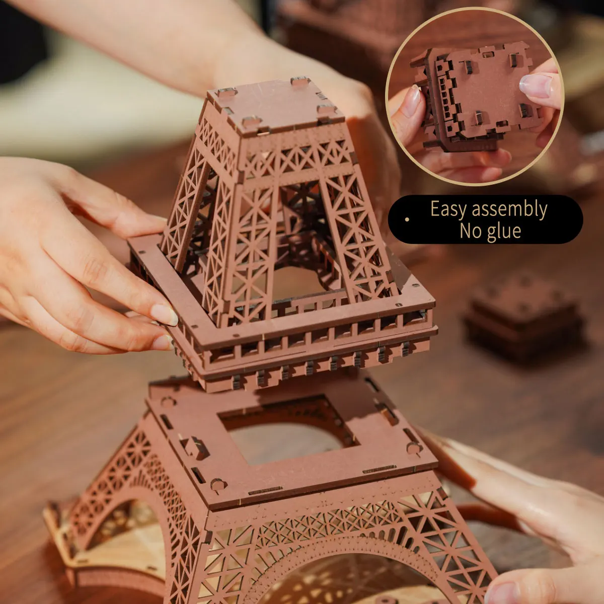 3D Puzzle for Adults DIY Model Building Kit with LED Light Wooden Eiffel Tower Craft Kit Architecture Toy Set Brain Teaser Gifts