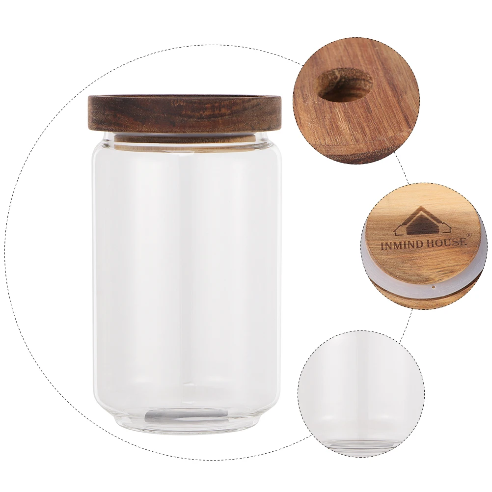 

2 pcs 500Ml Glass Tea Jar Wood Lid Insect-Resistant Sealed Food Storage Bottle For Candy Honey Seasoning Transparent Kitchen Jar