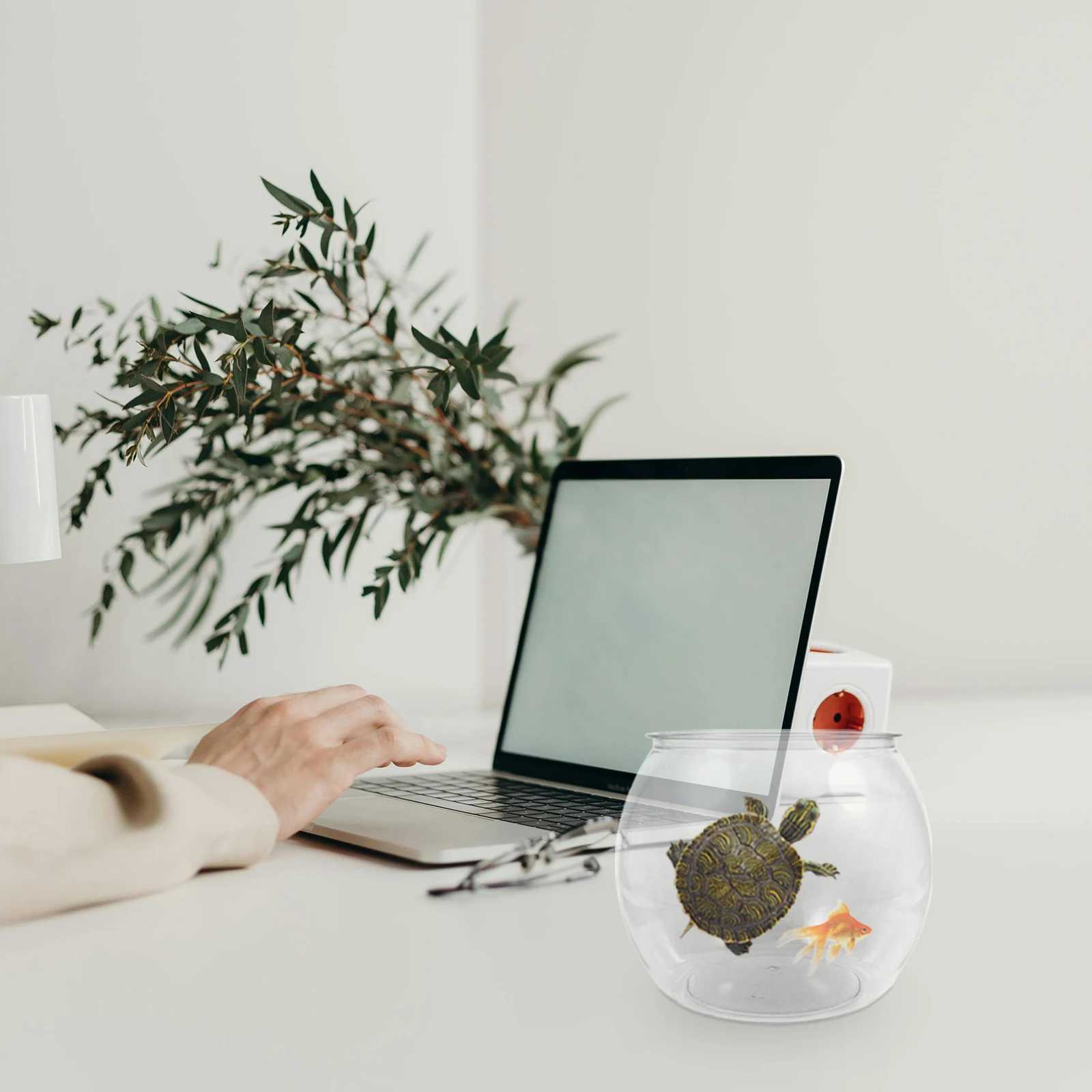

Small Fish Tank Bowls Centerpieces Plastic Fishbowl Office Mini Desk Aquarium Clear View Shatterproof Easy Maintenance Decor
