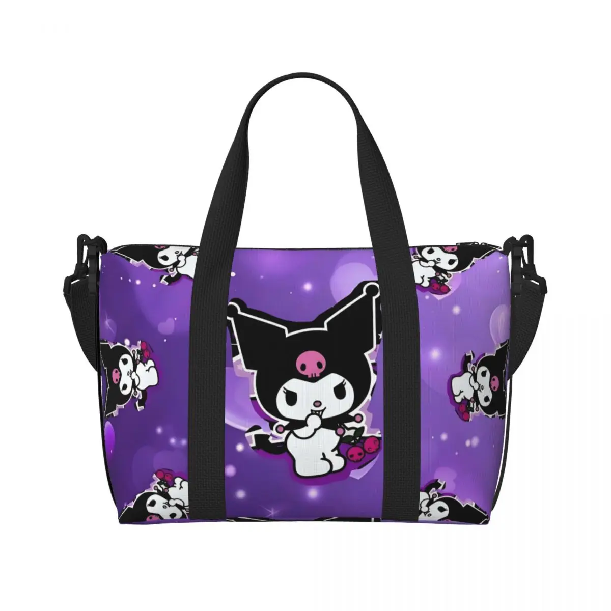 

Custom Cartoon Sanrio Kuromi Skull Tote Bag Women Large Capacity Cute Anime Gym Beach Shoulder Travel Bag