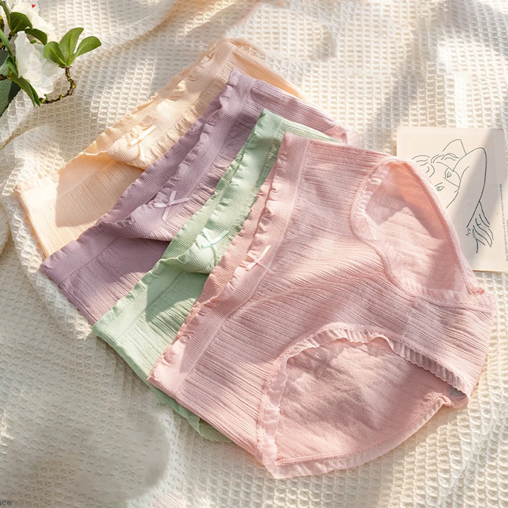 Ladies' Mid Waist Underwear Girls' Lace Triangle Pants Stretch Breathable Panties Solid Color Underpants Lingerie Briefs Classic
