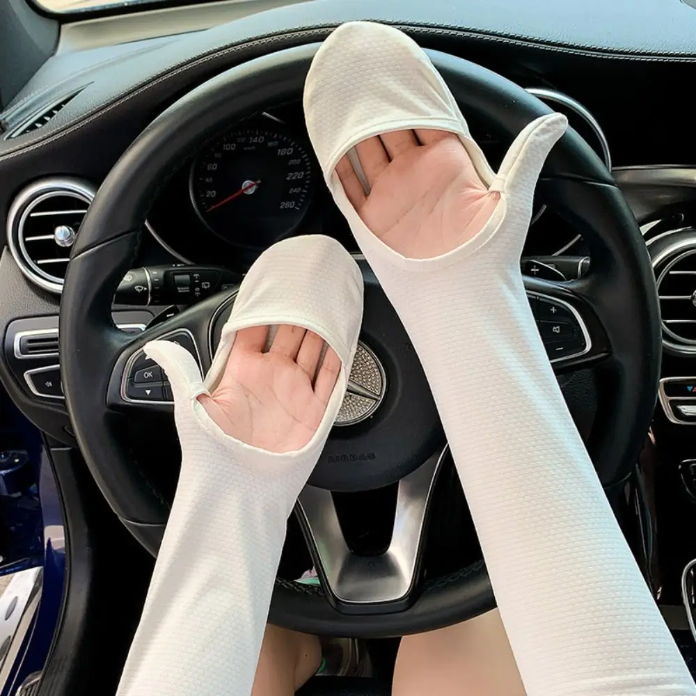 Simple Solid Color Long Ice Silk Sleeves Thin Anti-UV Sunscreen Arm Covers UV Insulation Elastic Cycling Gloves Outdoor