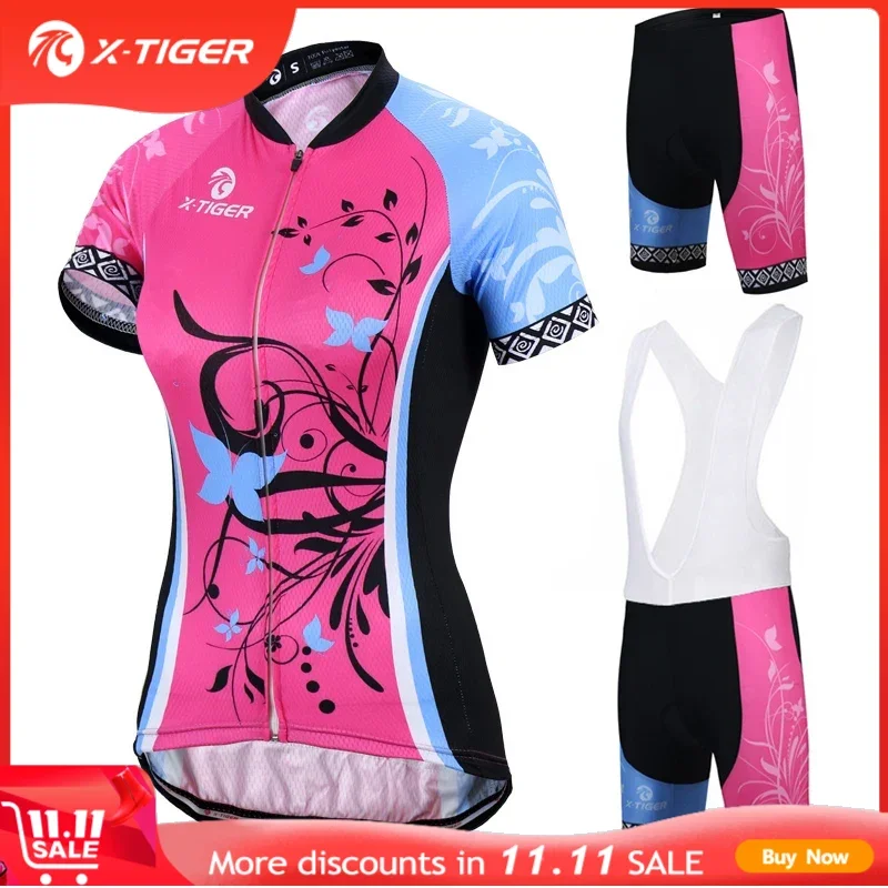 X-Tiger Short Sleeve Women Cycling Jerseys set Breathable Mountain Bike Clothes Women Bicycle Cycling Clothing Ropa Ciclismo