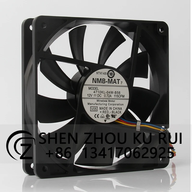 4710KL-04W-B56 Cooling Fan for NMB DC12V 0.72A 120x120x25mm 12CM 12025 4-wire Temperature Controlled Centrifugal Exhaust