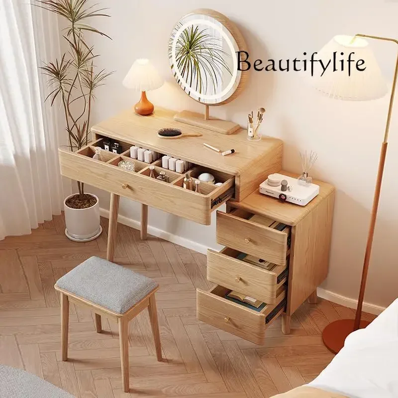 

BJ Ash Wood Solid Wood Dresser Bedroom Modern Simple New Storage Makeup Table Integrated Small Dressing Table