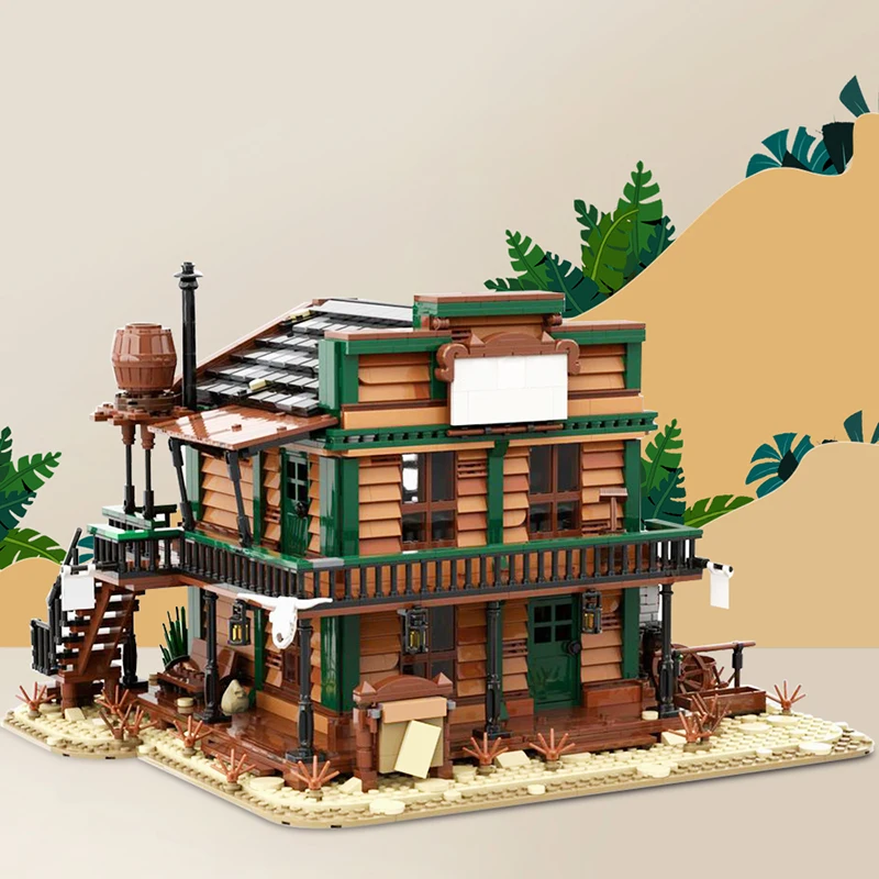 MOC Haus Gebäude Sheriff's Office Wild West Modell Baustein Set Anime Serie Wohnung Stich Ziegel Spielzeug DIY Kinder Geschenk