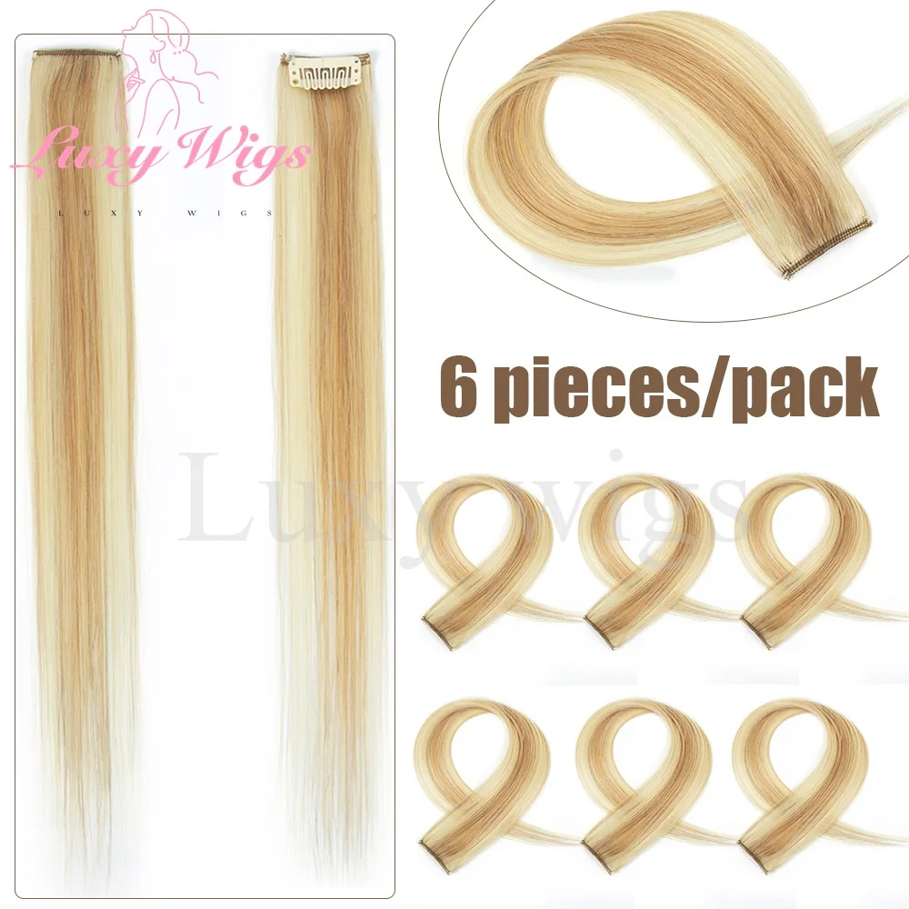 6pcs/set Balayge Blonde Clip in One Piece Hair Extensions Human Hair Natural Black Brown Straight Clip in Human Hair Accessories