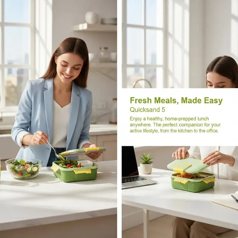 

Portable Office Worker Lunch Box Food Grade Plastic With Tableware Lightweight And Leakproof