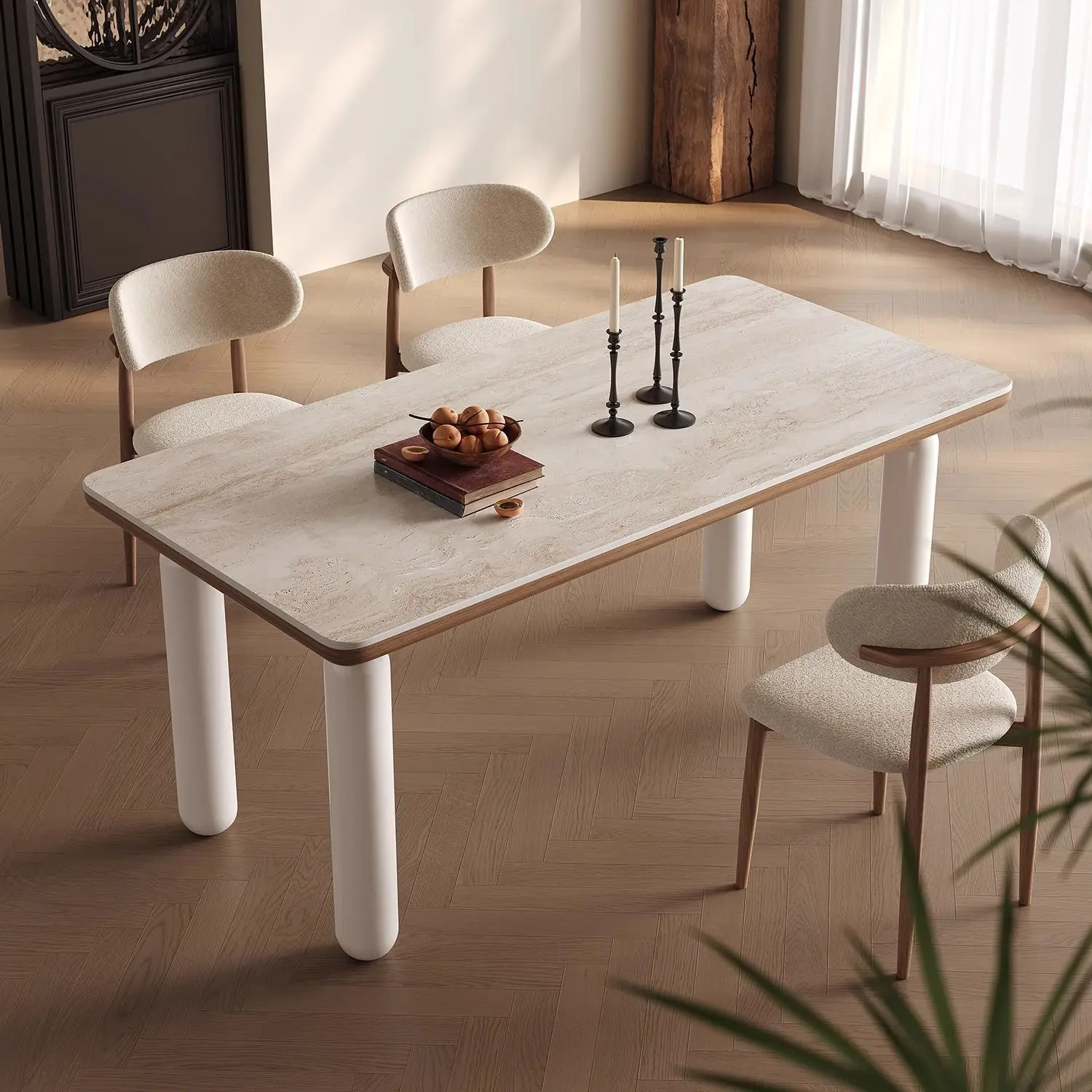 

Nordic rock slab dining table and chairs dining table combination cream household small apartment simple rectangular soli