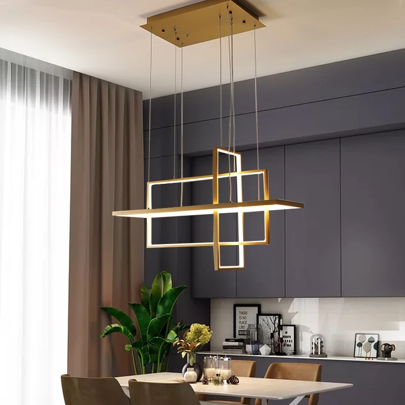 Minimalist Luxury LED Dimmable Rectangle Chandelier Black Gold White for Bedroom Living Dining Room Loft Home pendant Lamp