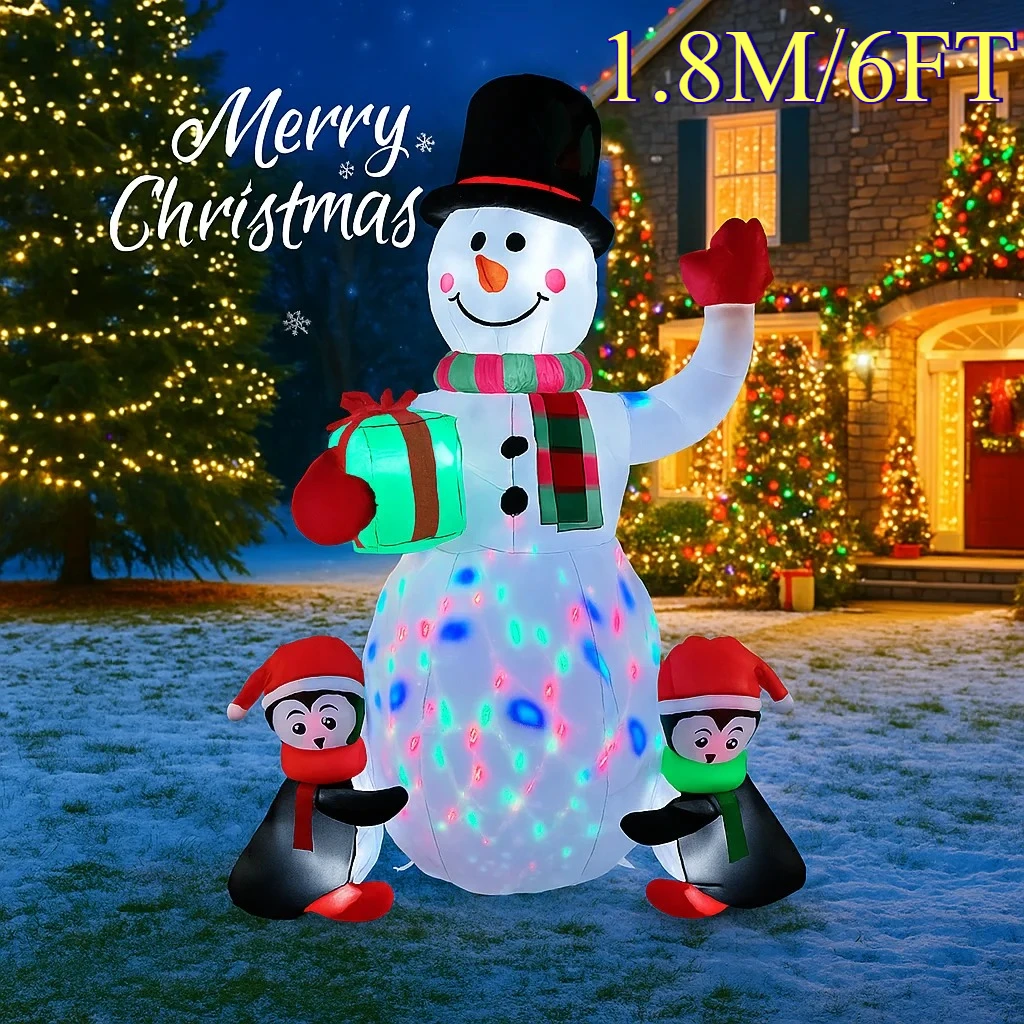 

6 футов Снеговик Пингвин Домашняя надувная игрушка со светодиодными фонарями Двор Рождественские украшения Декор Поставки Праздник DIY Рождественский надувной декор