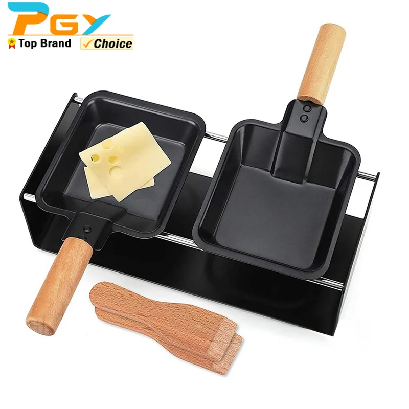 

Portable Candlelight Cheese Raclette 2 Pcs Non-Stick Mini Grill Pan Cheese Melting Accessories Baking Tray Stove Kitchen Tools