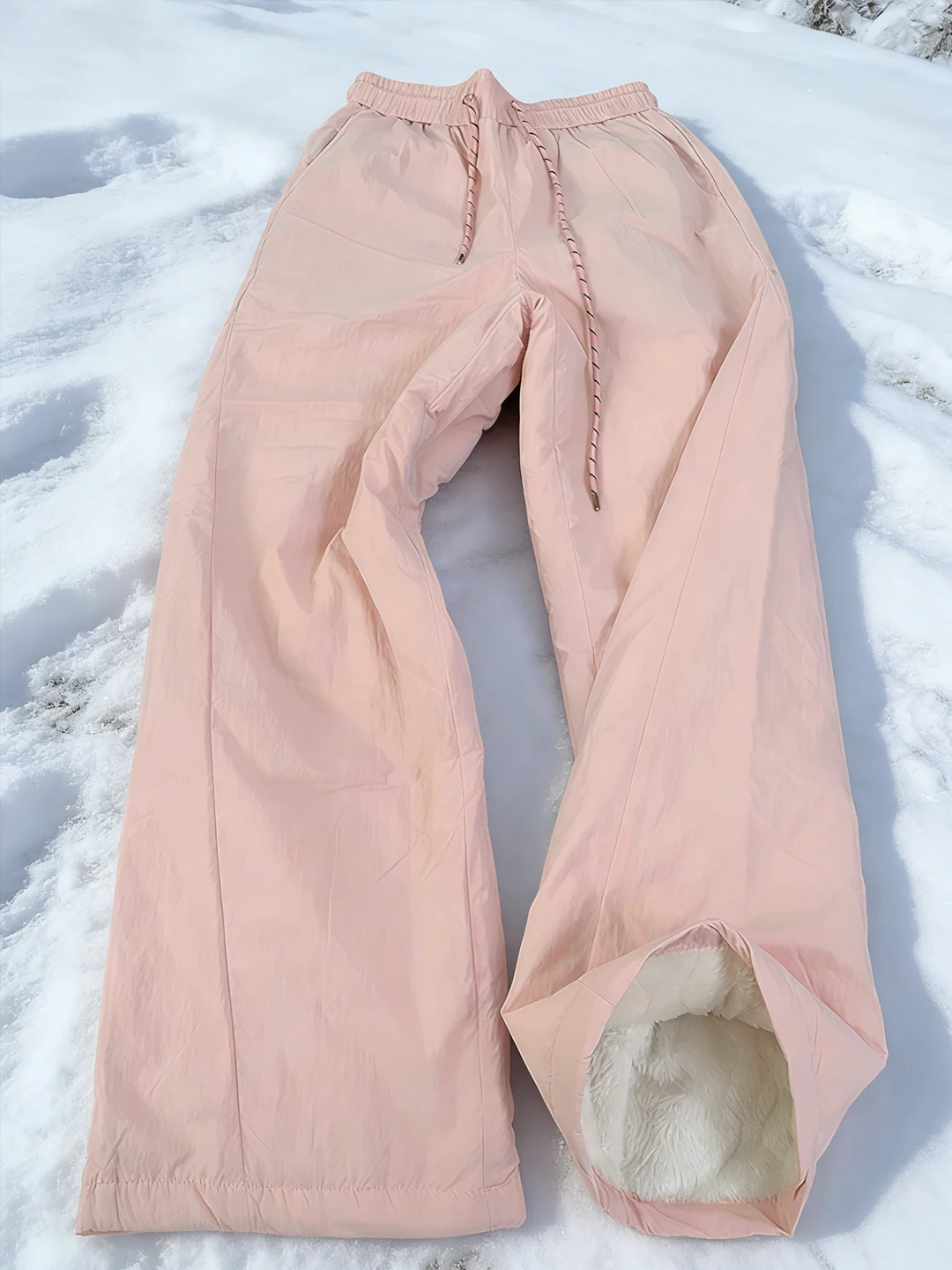 

Lamb Velvet Fleece Lined Cotton Trousers for Men And Women Winter Snow Skiing Pants Warmth Resistant to -40 Degrees Pink