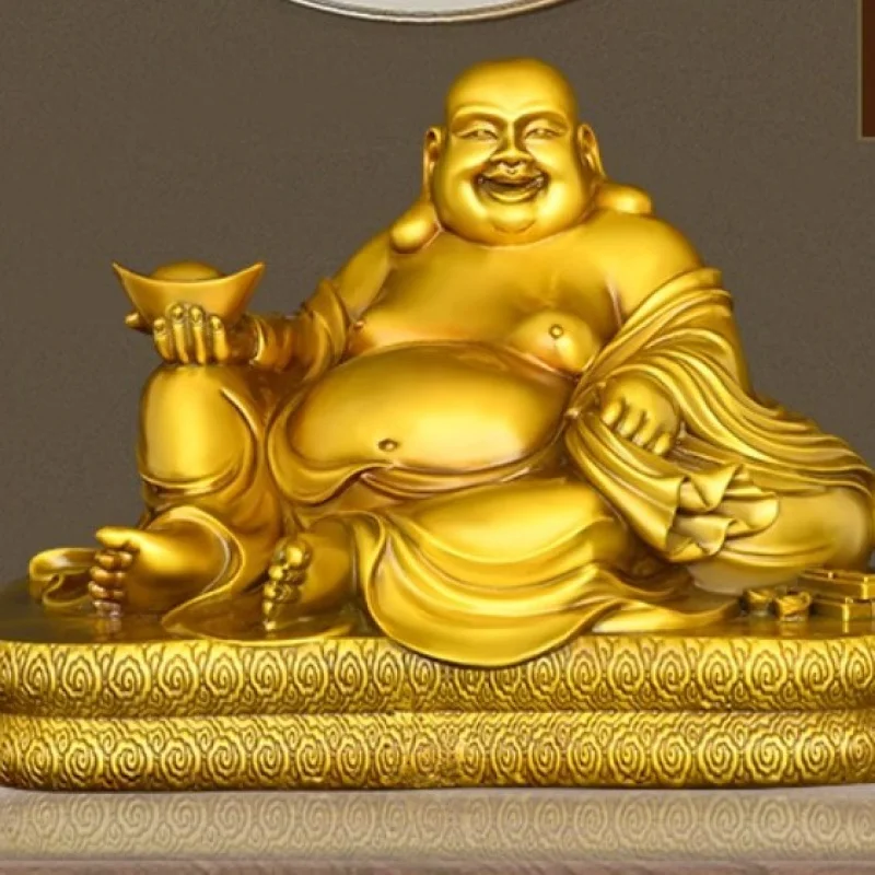 Brass Big Belly Maitreya Statue Ornament Copper Ingots Reclining Buddha Home Worship Office Craft Decoration