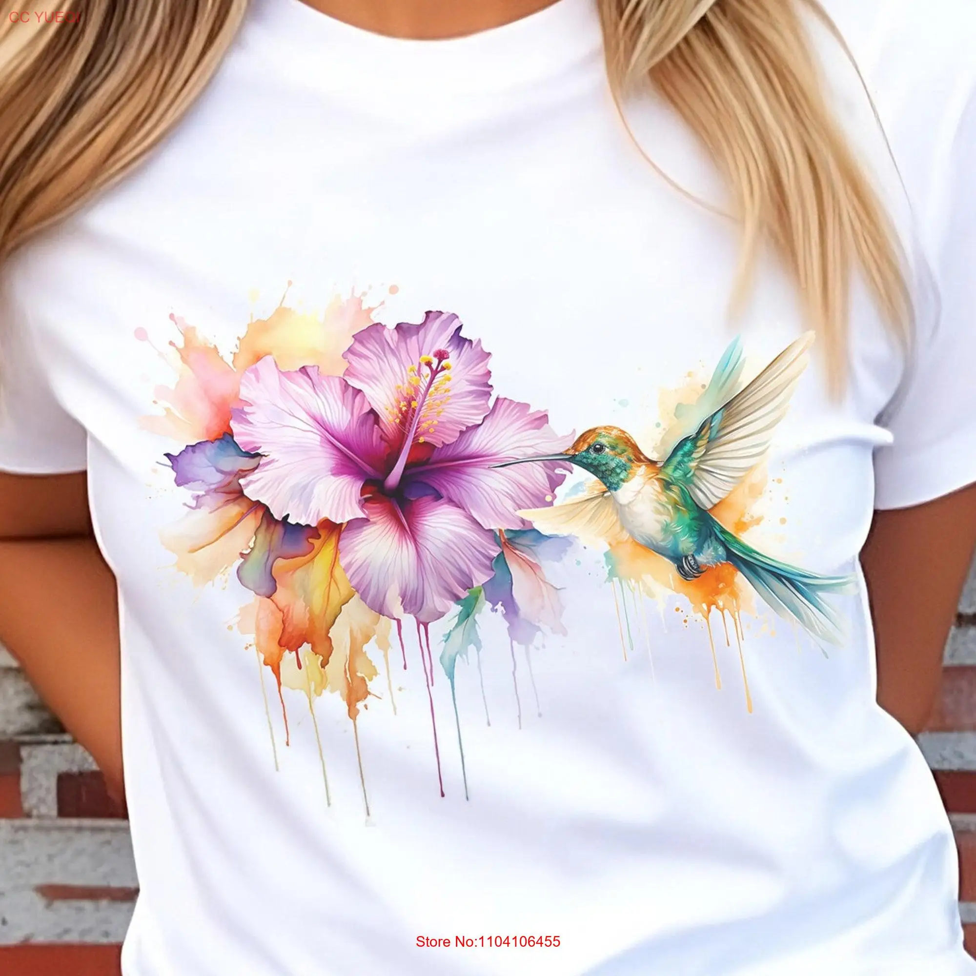 Watercolor Humming Bird T shirt 2 tee art animal HummingBird long or short sleeves