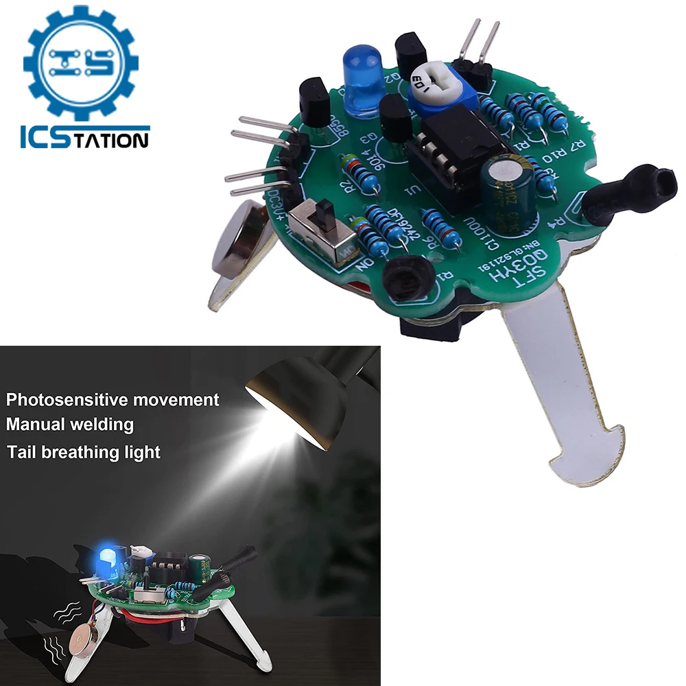 

DIY Electronic Kit LED Breathing Light Simulated Firefly Flash Robot Soldering Practice Toy Photosensitive Sensor Mobile Robot