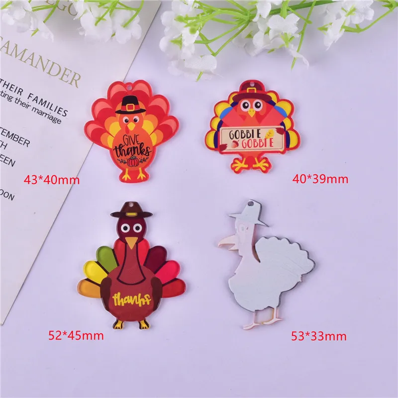 10pcs/pack Thanksgiving Turkey Arcylic Charms for DIY Earring Jewelry Making