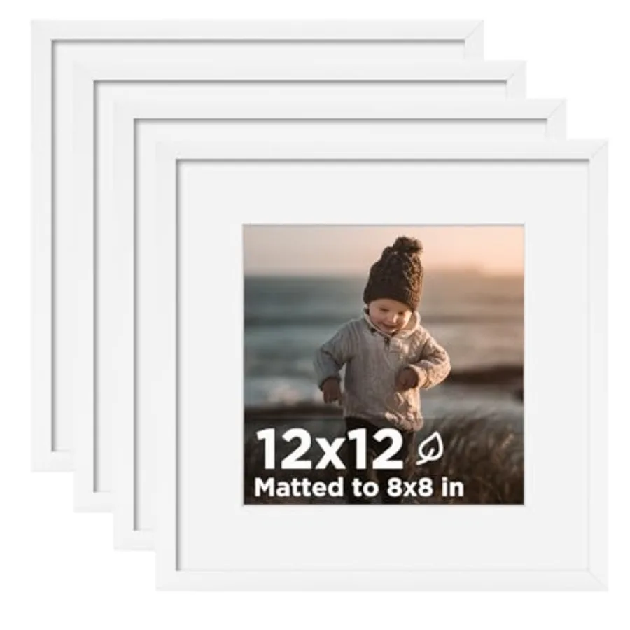 

Набор из 4 белых деревянных квадратных фоторамок 12x12 с подложкой 8x8 и оргстеклом для фотографий 8x8 с подложкой или 12x12 без подложки