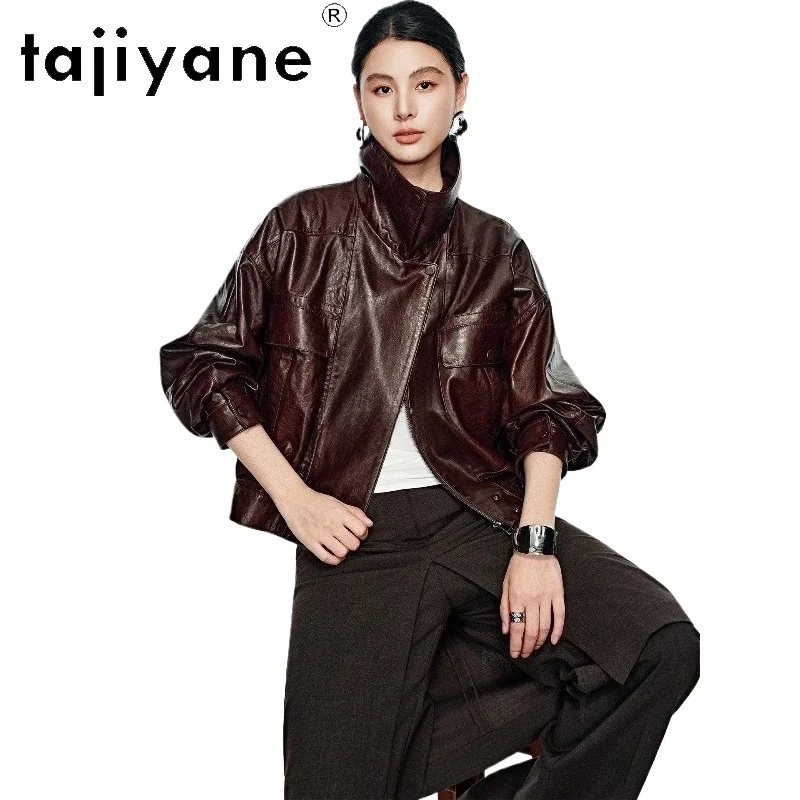 

TAJIYANE 100% натуральные кожаные куртки из овчины для женщин, короткие ретро-пальто, верхняя одежда из натуральной кожи, весна 2026, женская одежда, кожаная куртка