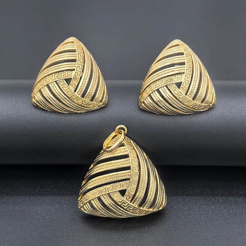 Italian Necklace Earrings Exquisite Gold Plated Geometric Triangle Pendant Bridal Jewelry Set For Wedding Party Banquet