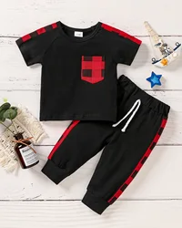 Baby Boys Short Sleeve  With Pocket Tops +PATCHWORK Pantsuit For All Seasons Sporty