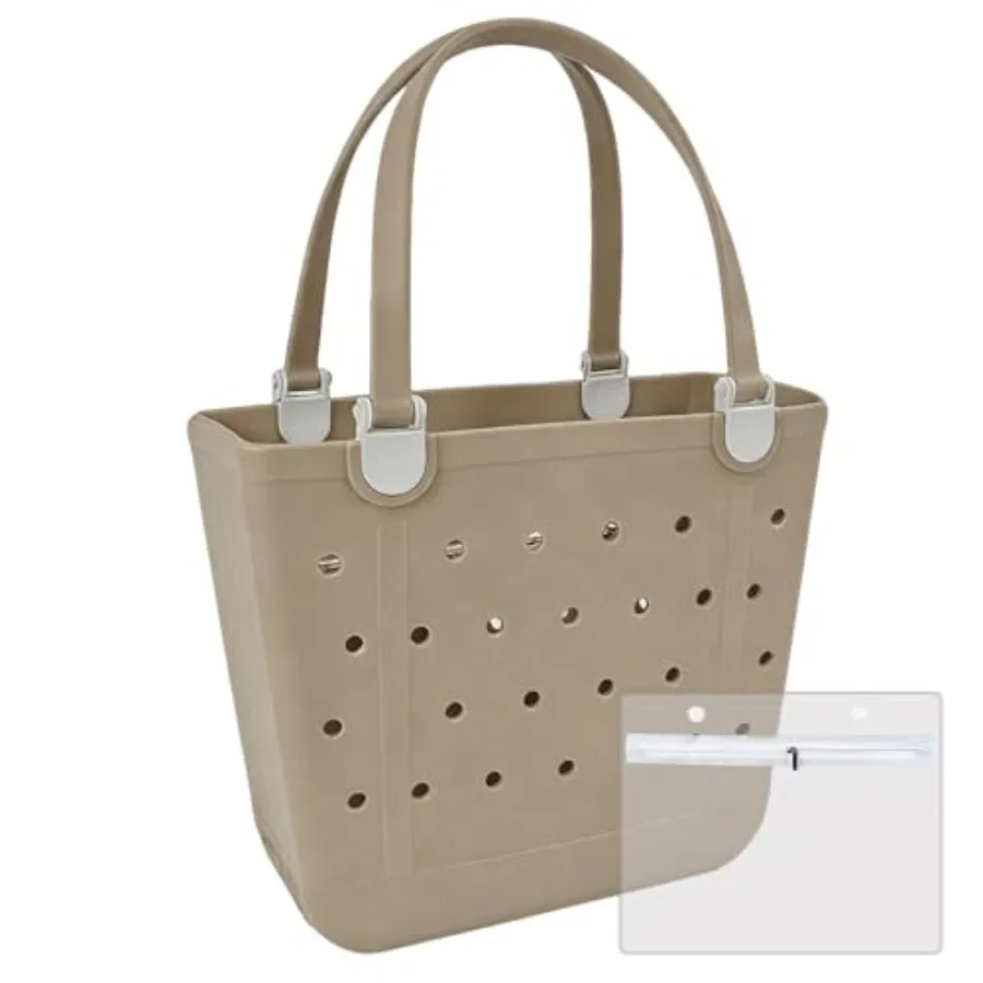Medium Beach Bag, Waterproof Rubber Beach Bag, Washable Open Tote Bag Durable Tote Travel Bags for Outdoor Sport