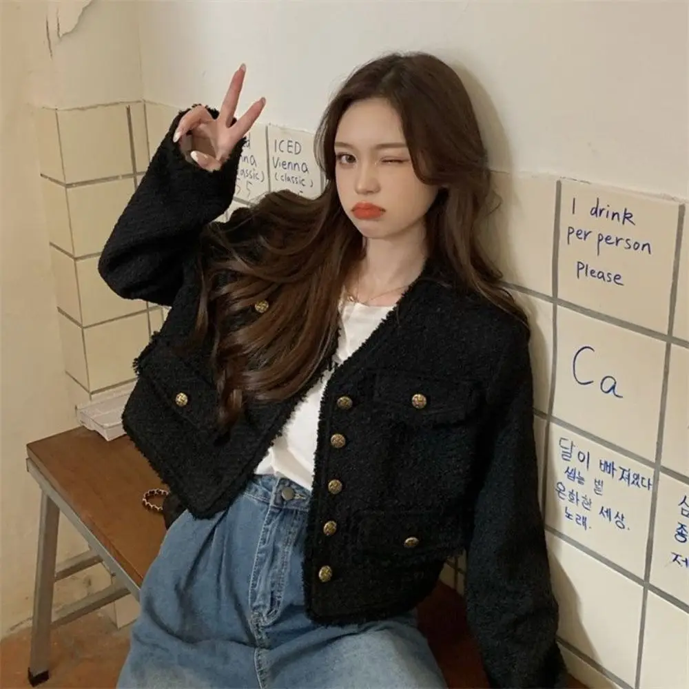 

Удобная элегантная куртка Y2k, женская твидовая корейская винтажная куртка, верхняя одежда, шикарная куртка в светском стиле, уличная одежда