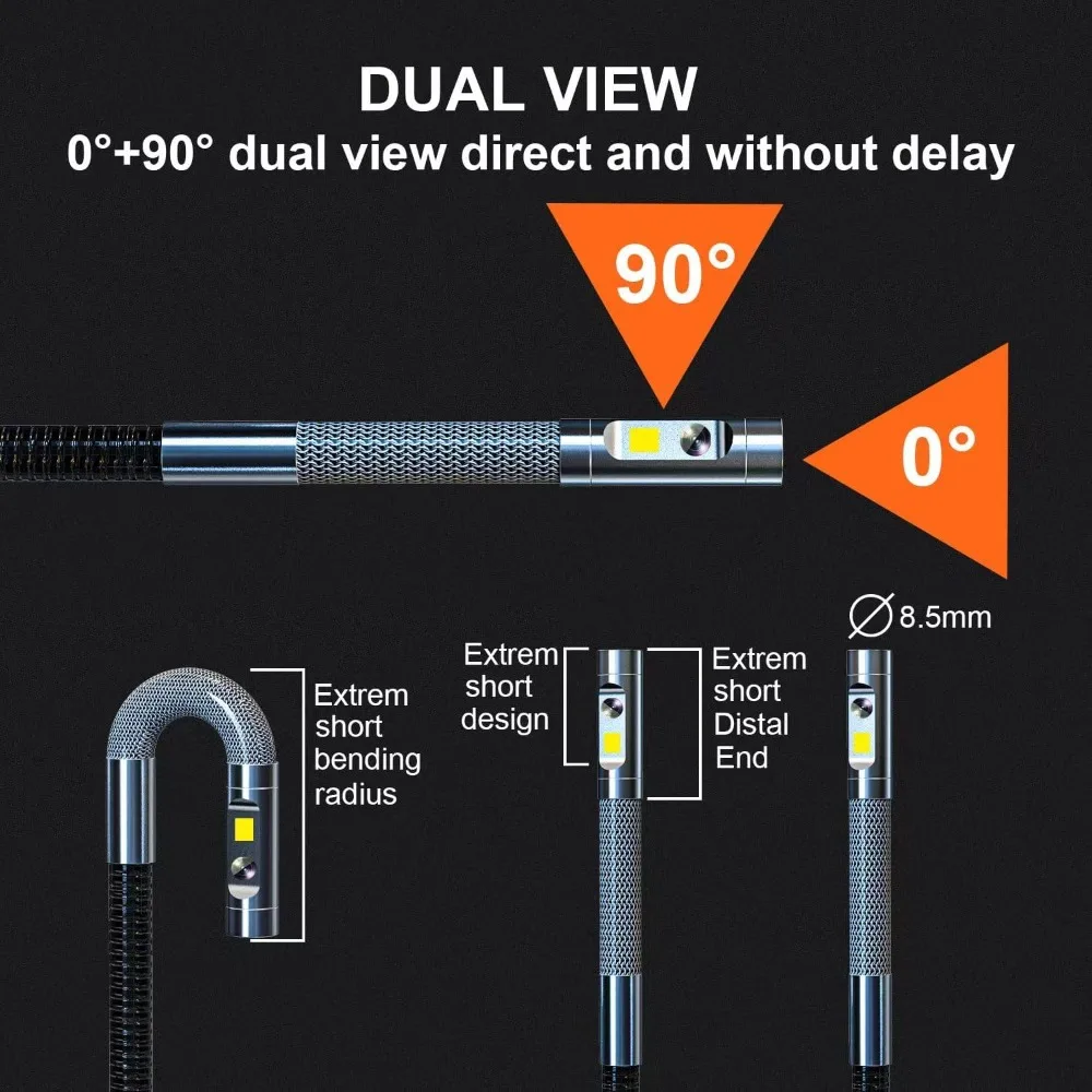 منظار مفصلي مزدوج العدسة، منظار المحرك مع كاميرا ثعبان مفصلية ثنائية الاتجاه مقاس 0.33 بوصة، مقاس 5 بوصات مزدوج - تخفيضات كبيرة