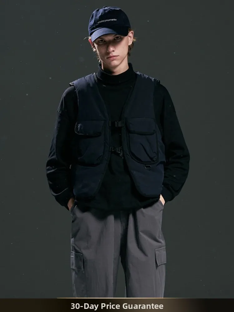 

NTED Autumn New Retro Japanese Sle Multi-ket Workwear Vest Loose oulder Pad Jaet Youth Faion Polyester Fiber