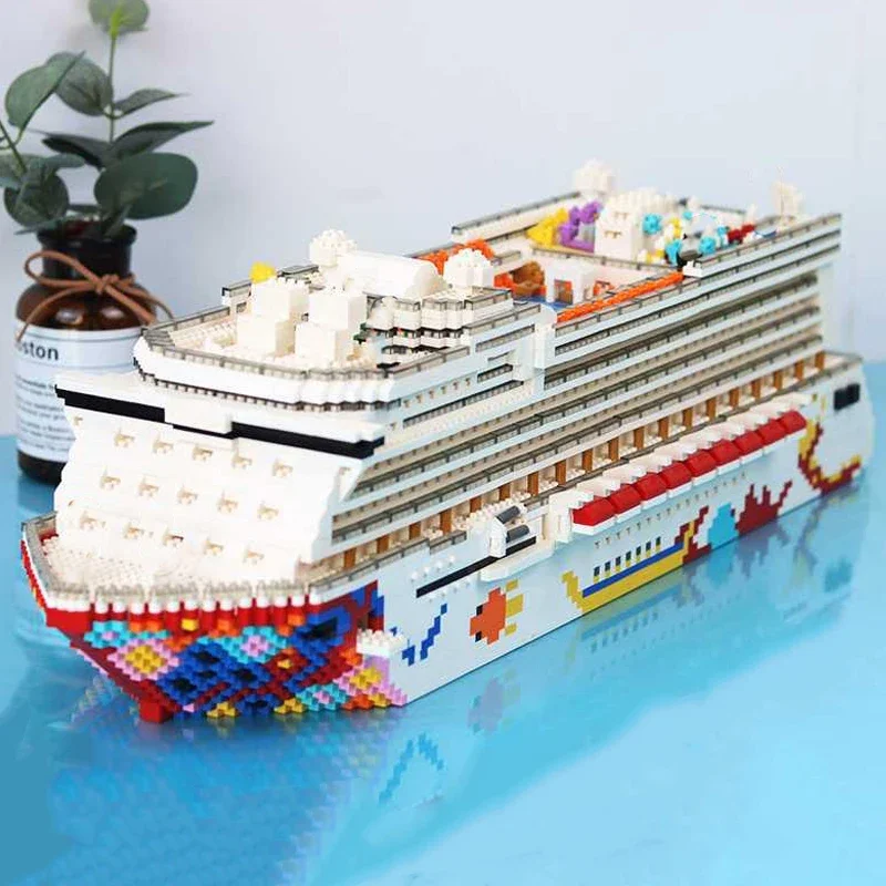 ZRK 7800 Luxury Ocean Liner Dream Cruise Ship Fish Swimming Pool Boat Model DIY Mini Diamond Blocks Bricks Building Toy No Box