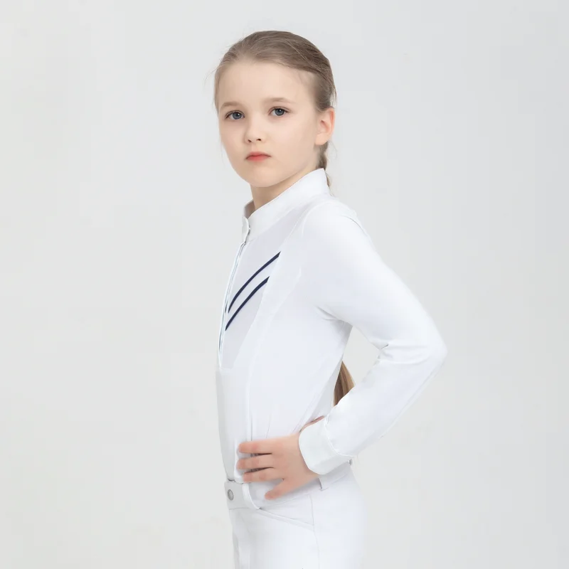 Cavpassion-Long-Sleeved Equestrian White Shirt for Children, Riding Competition, Equipment, Riding Shirt