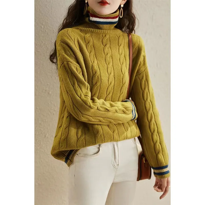 سترة بياقة مدورة فرنسية للنساء من Boweylun ، ملابس خارجية فضفاضة ، بلوفر للفتيات ، الخريف والشتاء