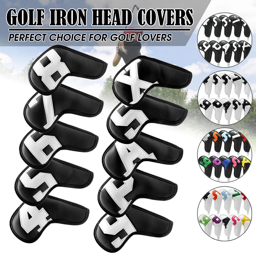 10PCS/Set Golf Iron Head Covers PU Leather Golf Irons Set Covers Protector Golf Supplies For Men Women