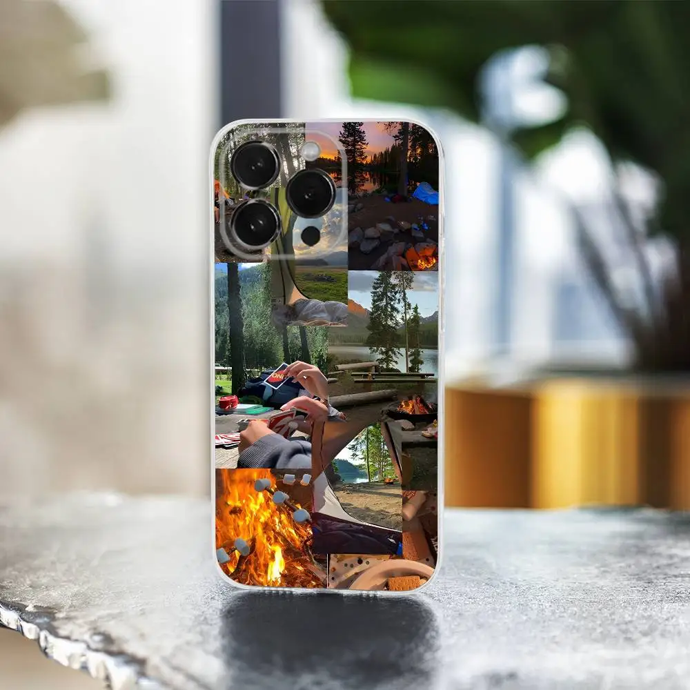 Funda de teléfono para acampar al aire libre de montaña para iPhone 16,15,14,13,12,11 Pro,Max,Plus,X,XS,XR,SE,Mini cubierta suave transparente