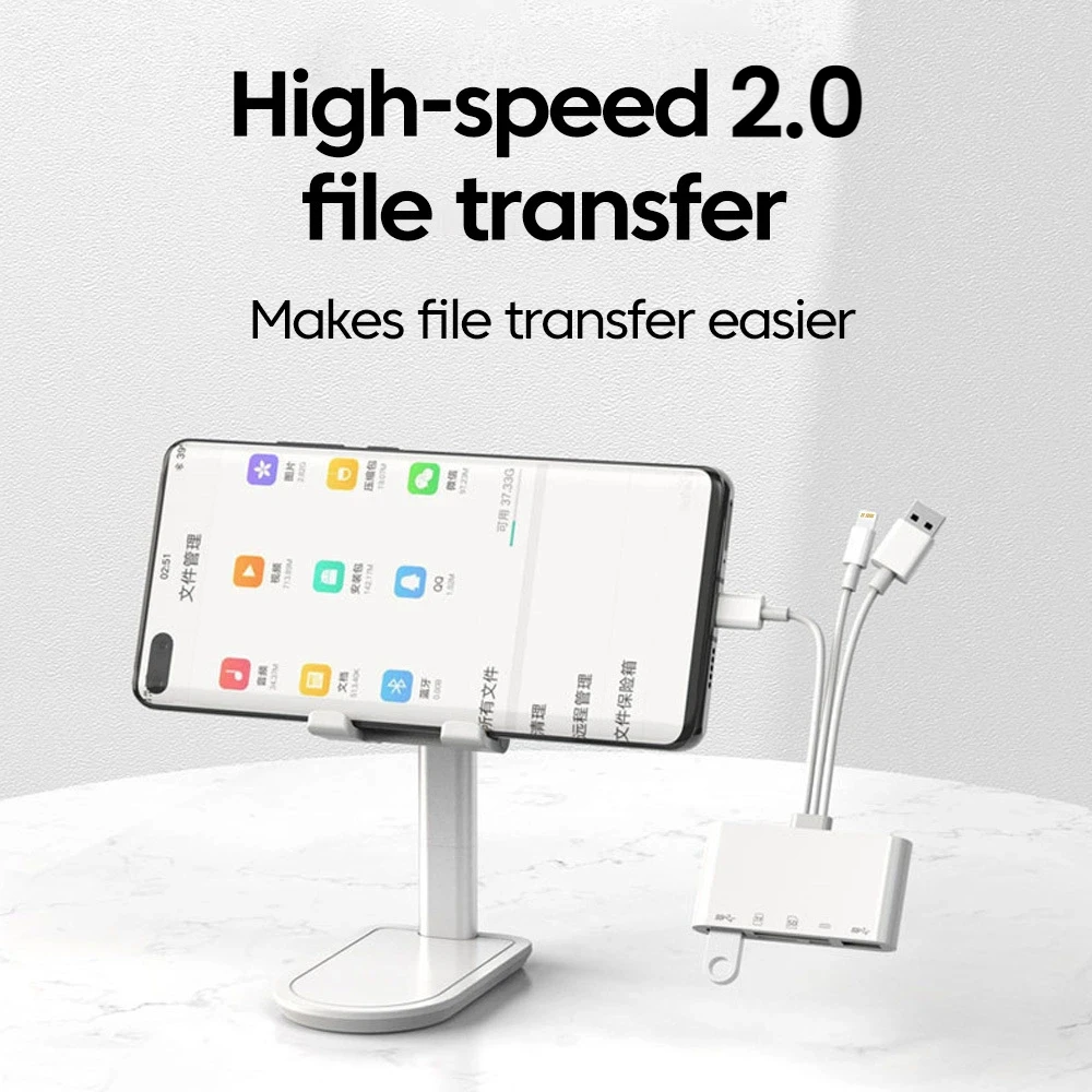 Coolcirc 5-функциональный кард-ридер 2.0 для передачи файлов TF/SD, два слота для карт/адаптер USB 2.0-порта Type-C/iOS с портом для зарядки
