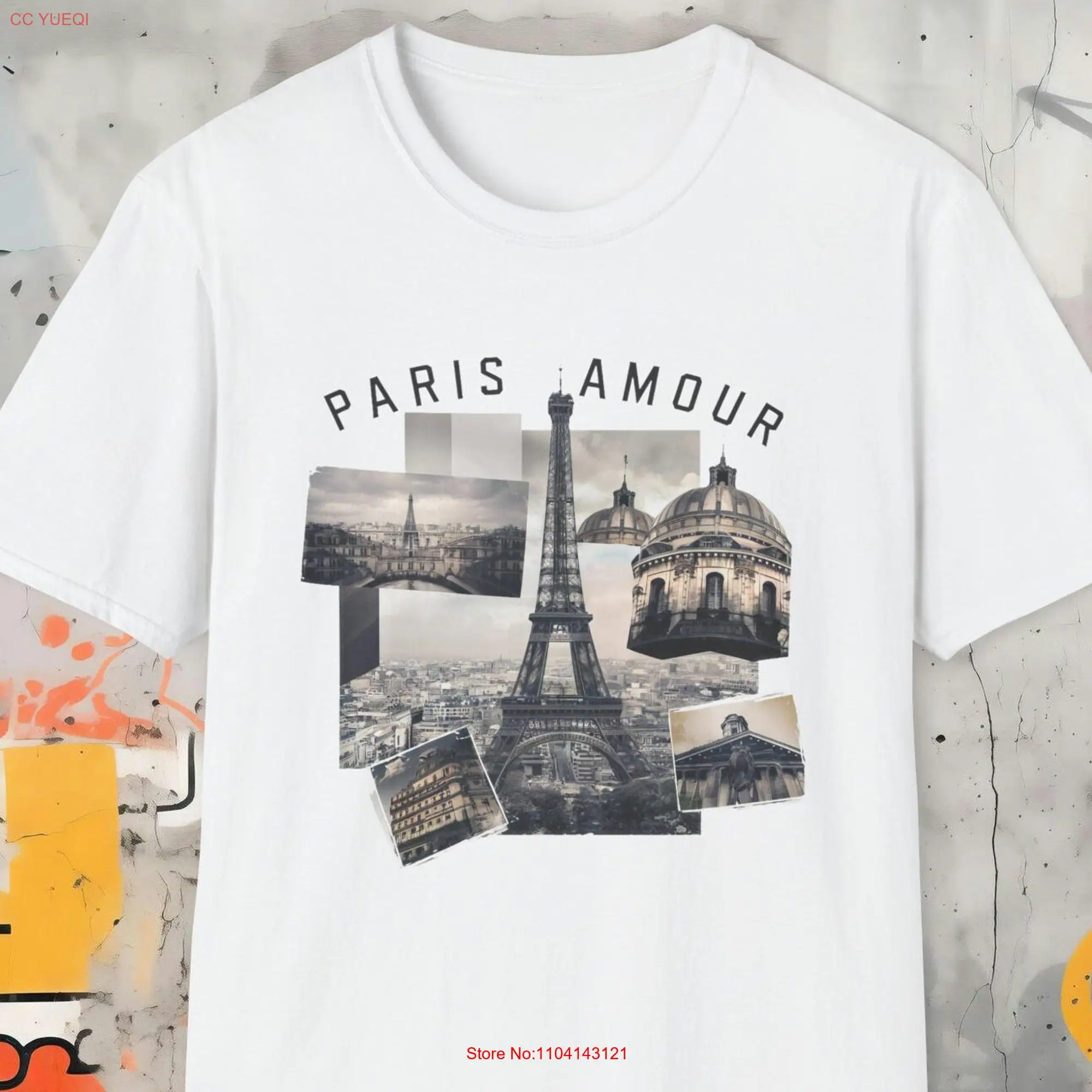 French Paris Fashion Collage T Shirt Soft Casual Tribute to Vintage Chic Parisian Style Trendsetter in 8 Colors