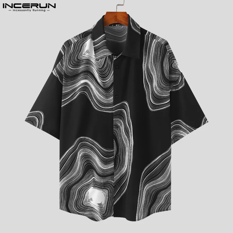 INCERUN Y-2024 Style coréen mode hommes ondulation motif initié conception chemises décontracté mâle adt court manches chemisier S-5XL