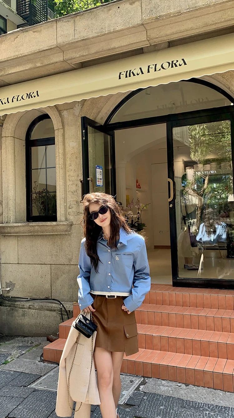 

Loose Blue Striped Women's irt Casual Korean Sle Long Sve Slim Fit oulder Pad Autumn Top by Why So Cold