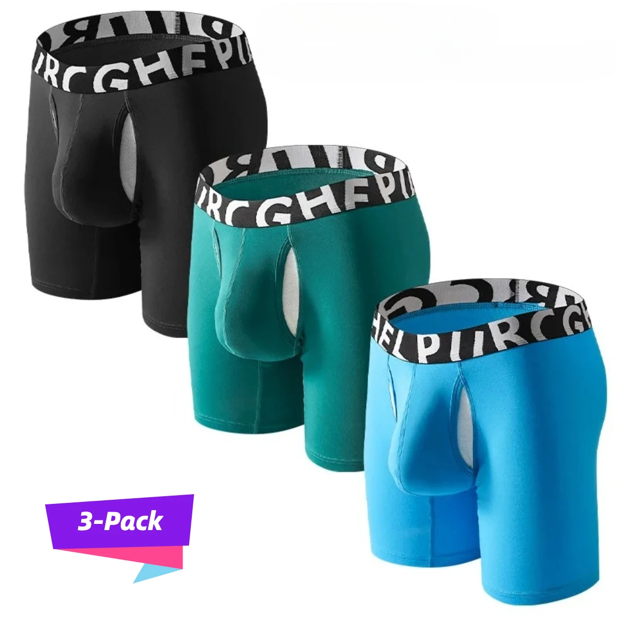 

3-Pack Men's Long Leg Boxer Briefs with U-Pouch, Dual-Layer Sports Underwear Breathable Quick-Dry Anti-Bacterial 4041 511089