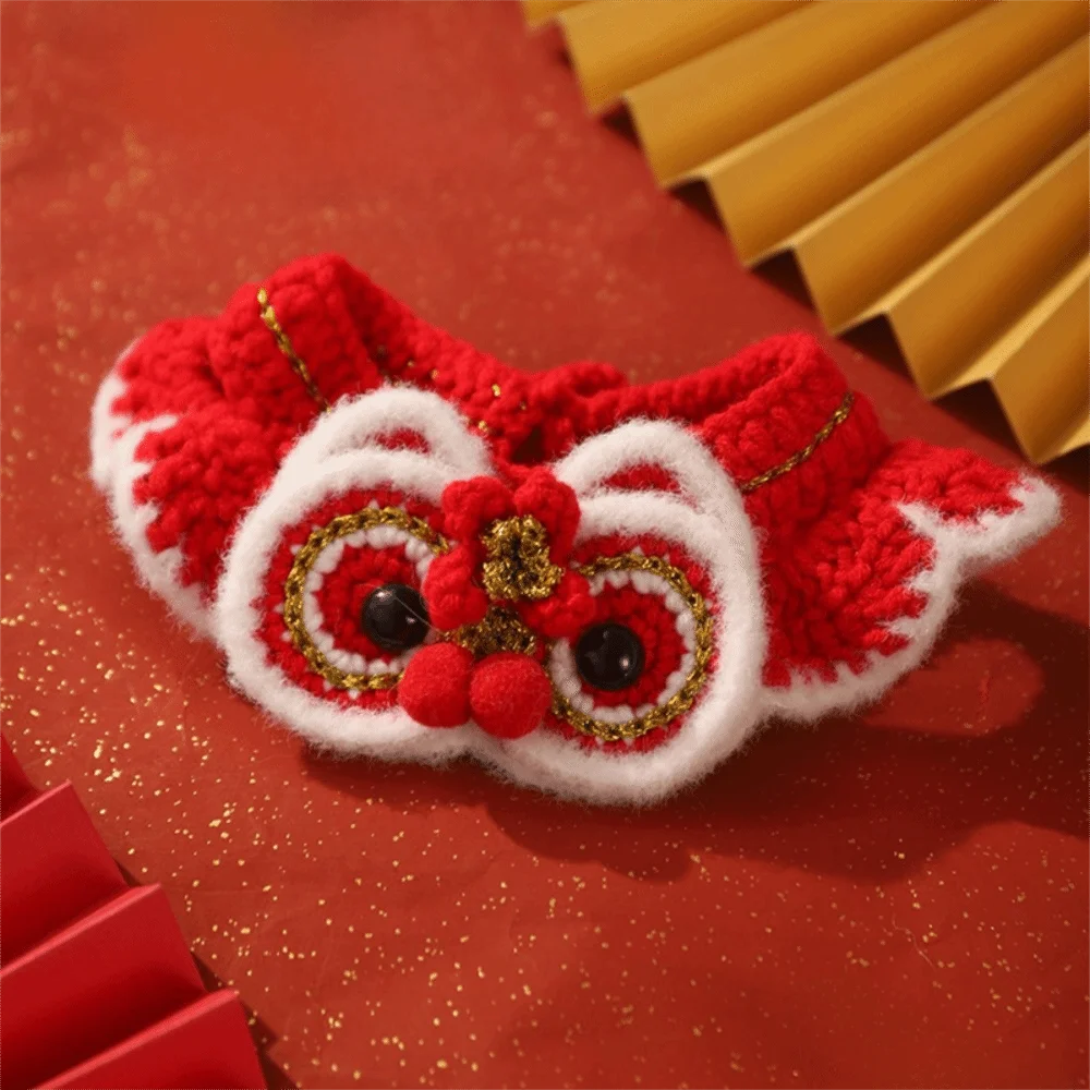 

Cat Necklace Chinese-style New Year Knitted Pet Collar Adjustable Length Red Cat Tie Warm Cat Scarf for Cats Puppy
