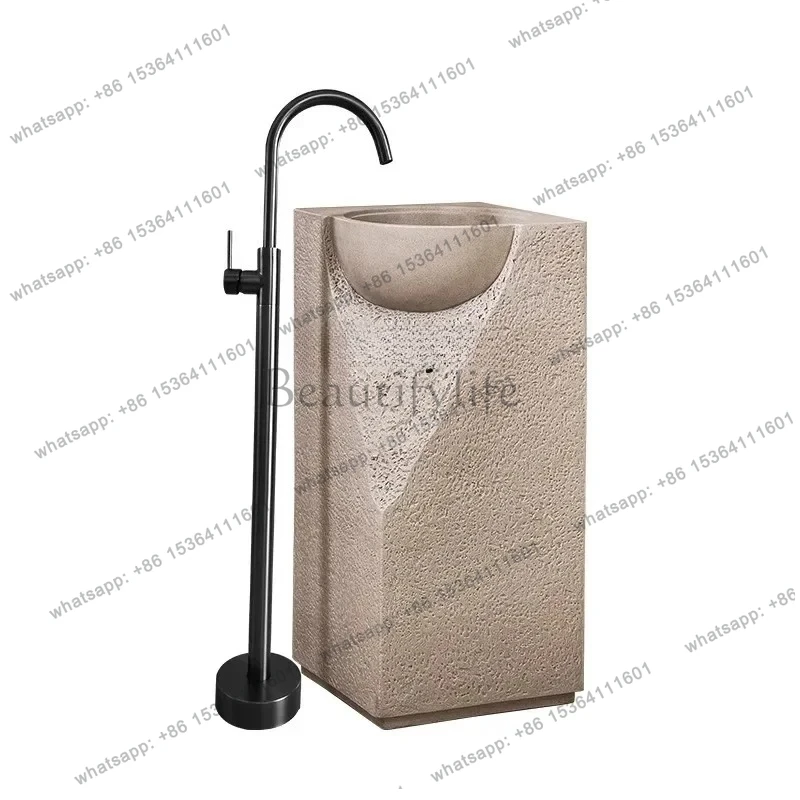 

Japanese cream style designer column basin floor-to-ceiling integrated art wash basin stone creative face table