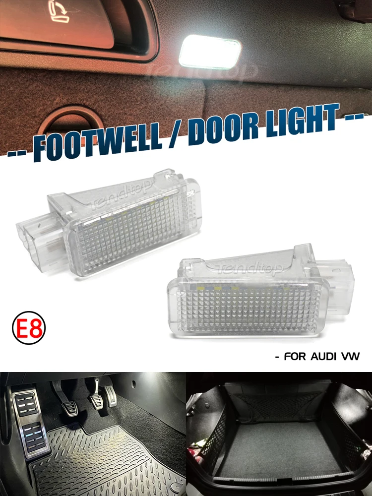 2x pour Audi A3 A6 C6 C7 A4 B5 B6 B7 B8 A5 R8 TT Q5 Q7 Q3 A1 A8 S3 LED repose-pieds sous lumière de courtoisie coffre à bagages boîte à gants lampe