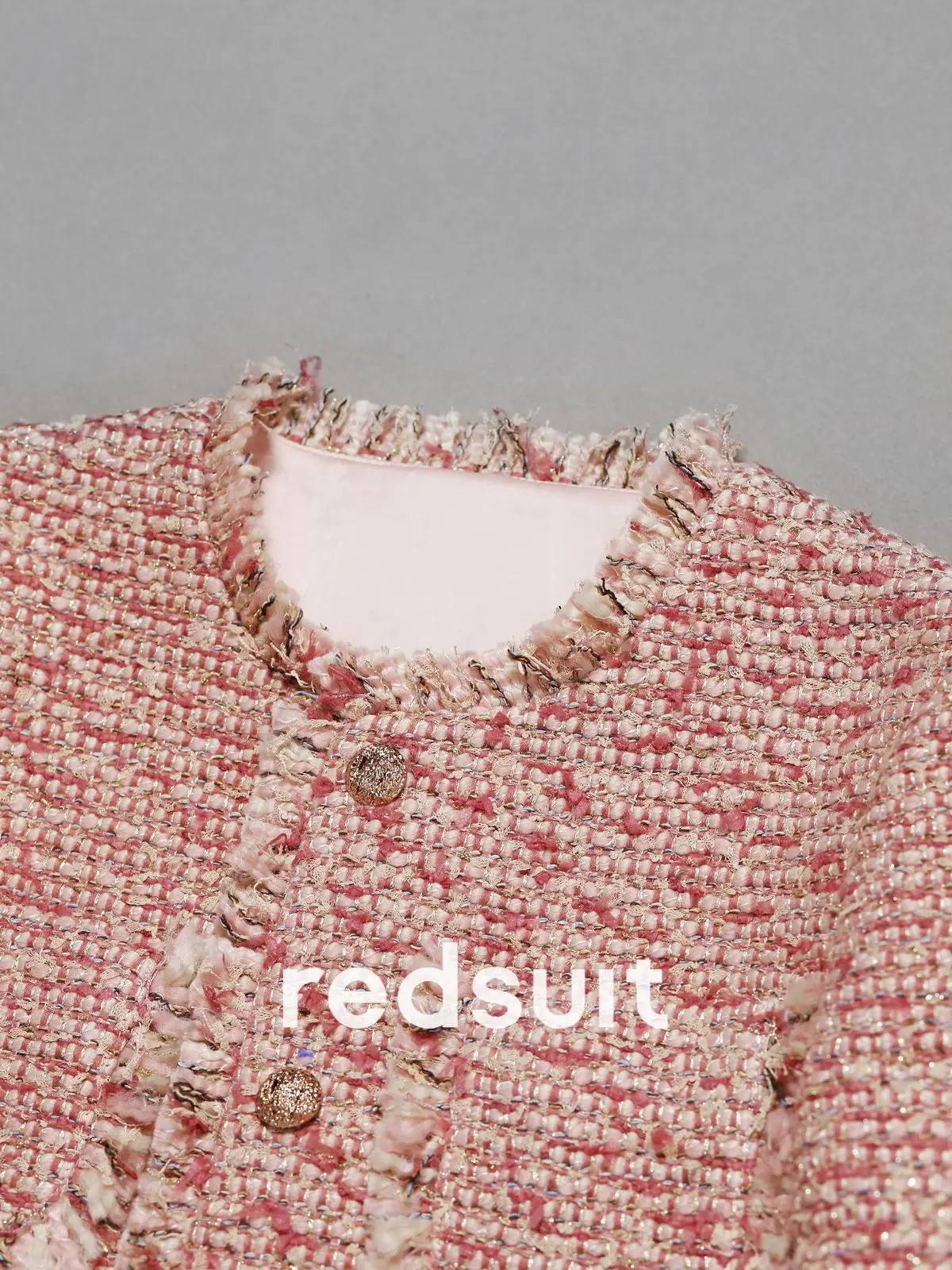 New Romantic pink tweed woven jacket with exquisite tassel design  Can customize size