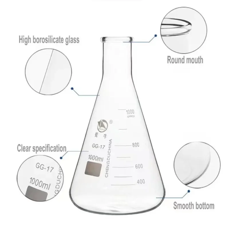 1piece 50ml/100ml/150ml/200ml/250ml/300ml/500ml/1000ml Borosilicate Glass Conical Erlenmeyer Flask for Lab Chemical Equipment