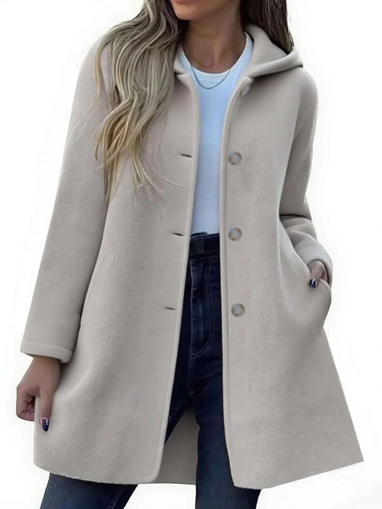 

Women's Long Sleeve Hooded Winter Jacket Elegant Chic Plain Casual Coat Autumn Fashion French Basics