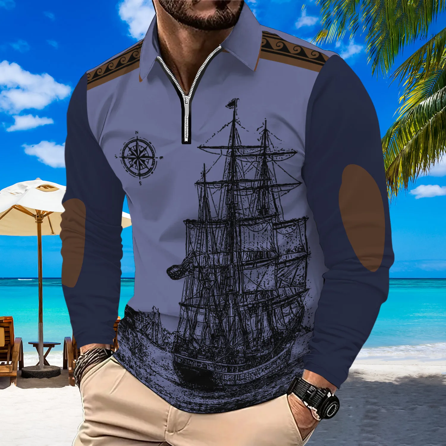 Men's summer new polo casual taste digital printed polo personalized lapel design can be machine washed
