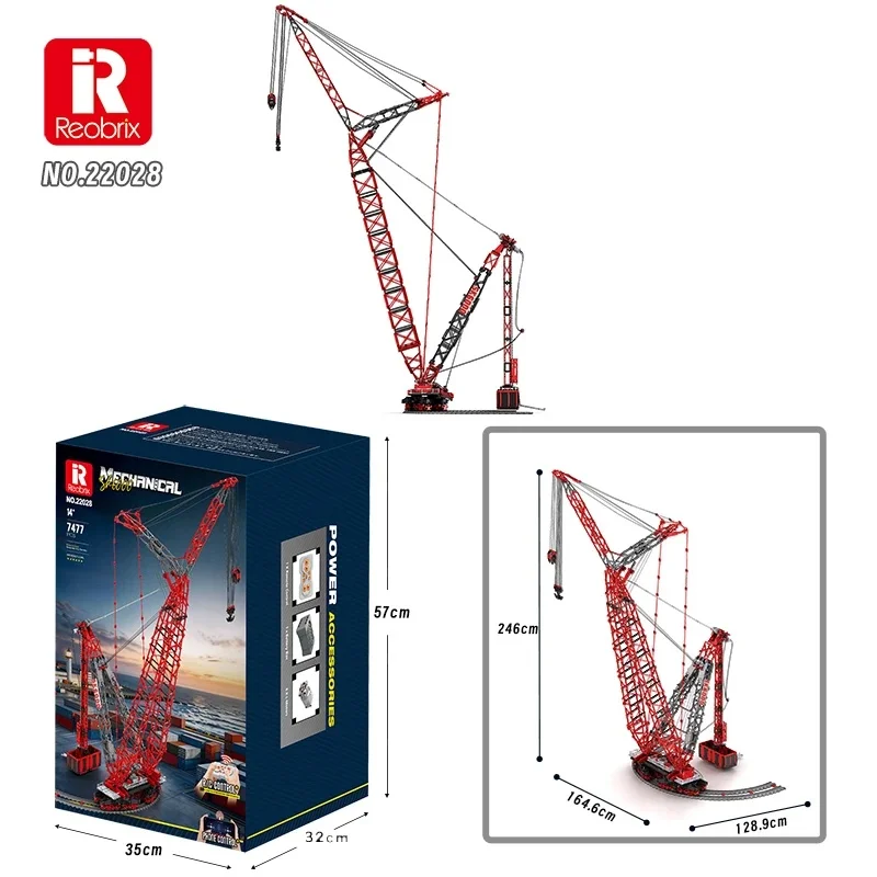 Reobrix 22028 7477Pcs Big Technical SK6000 Heavy Ring Crane Building Blocks Remote Control Crane Model Bricks Toys For Boys